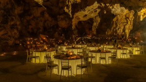 Fancy dinner and entertainment in a 150-million-year cave?